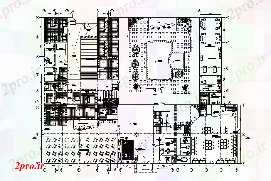 دانلود نقشه هتل - رستوران - اقامتگاه طرحی هتل 66x50m 12 در 16 متر (کد166577)
