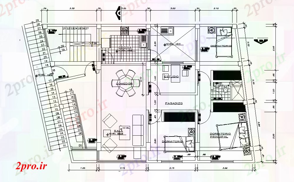 دانلود نقشه خانه های کوچک ، نگهبانی ، سازمانی - ویلایی طرحی طبقه جزئیات طراحی 9 در 13 متر (کد166653)