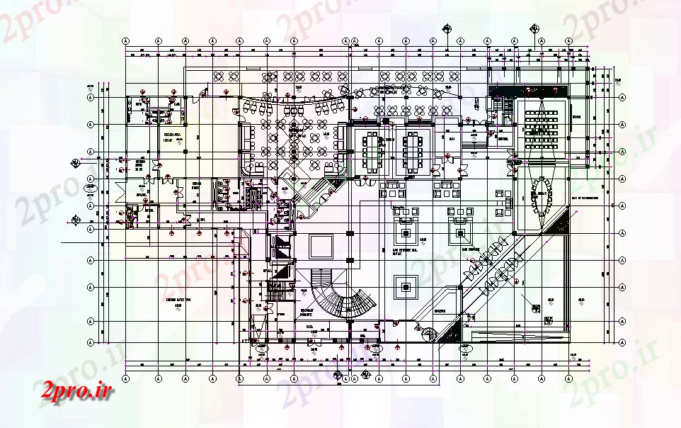 دانلود نقشه هتل - رستوران - اقامتگاه طرحی مبلمان هتل طرحی تعریف 40 در 72 متر (کد166673)