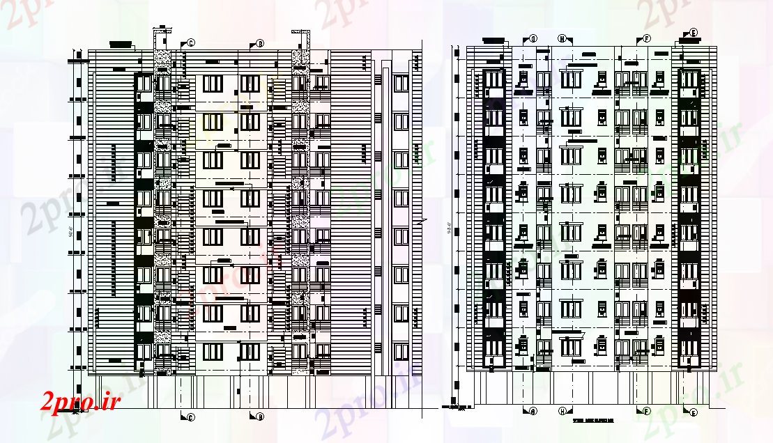 دانلود نقشه مسکونی  ، ویلایی ، آپارتمان  سطحی آپارتمان   نمای  (کد166683)