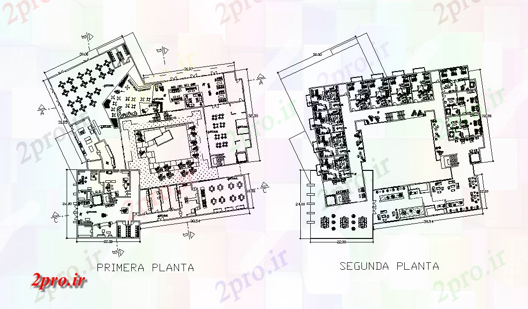 دانلود نقشه هتل - رستوران - اقامتگاه هتل رستوران طرحی طبقه اتوکد 28 در 30 متر (کد166687)
