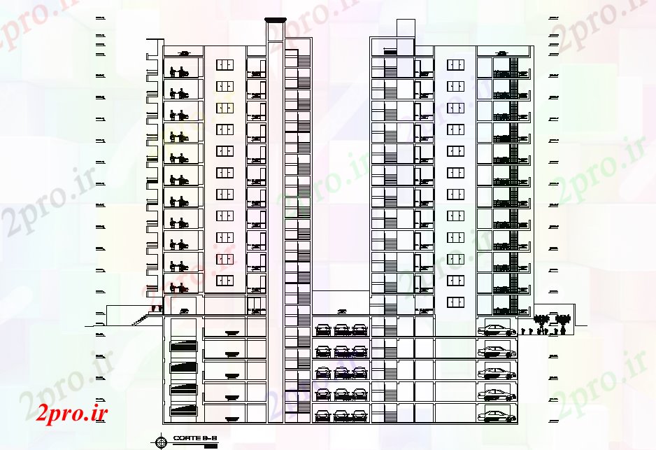 دانلود نقشه مسکونی  ، ویلایی ، آپارتمان  شرکت ساختمان با زیرزمین پارکینگ بخش نشیمن  (کد166715)