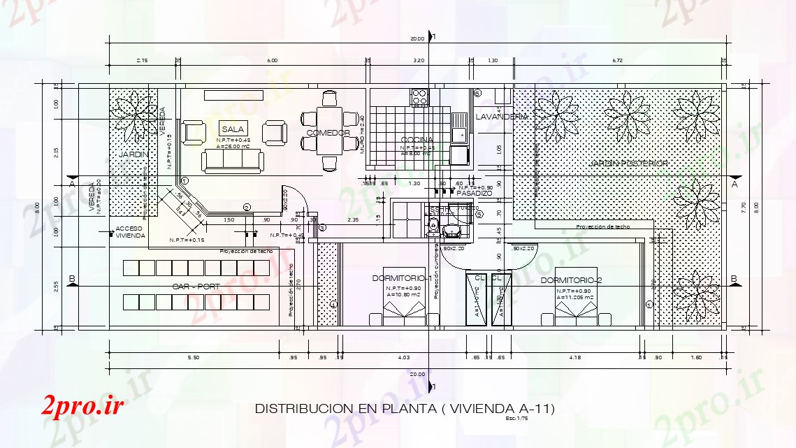 دانلود نقشه مسکونی ، ویلایی ، آپارتمان X8 متر 2 اتاق خانه طرحی با طراحی مبلمان 8 در 20 متر (کد166723)