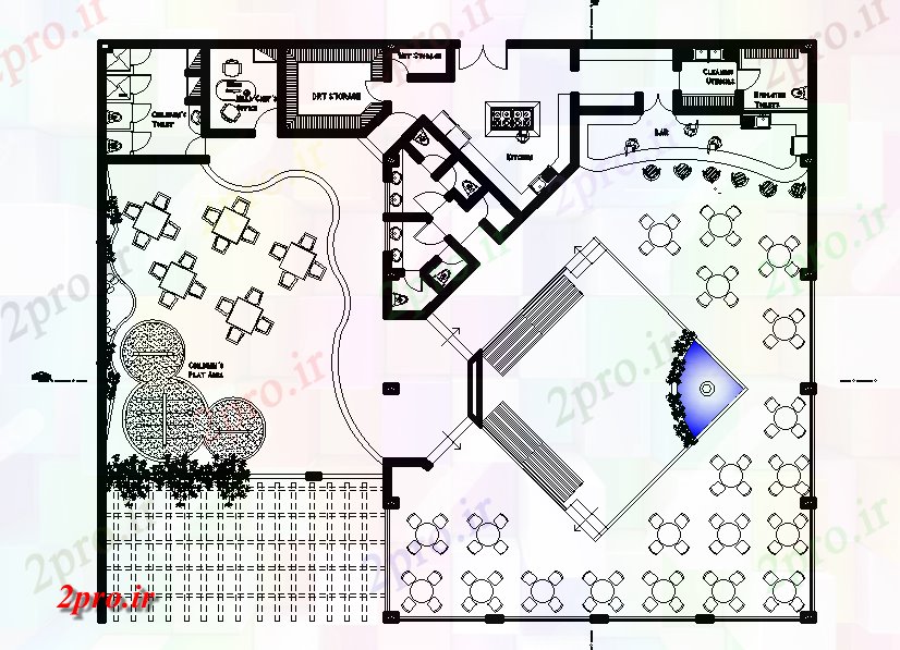 دانلود نقشه هتل - رستوران - اقامتگاه طبقه همکف هتل و طبقه اول طرحی مبلمان طرحی مشخص طراحی 20 در 24 متر (کد166731)