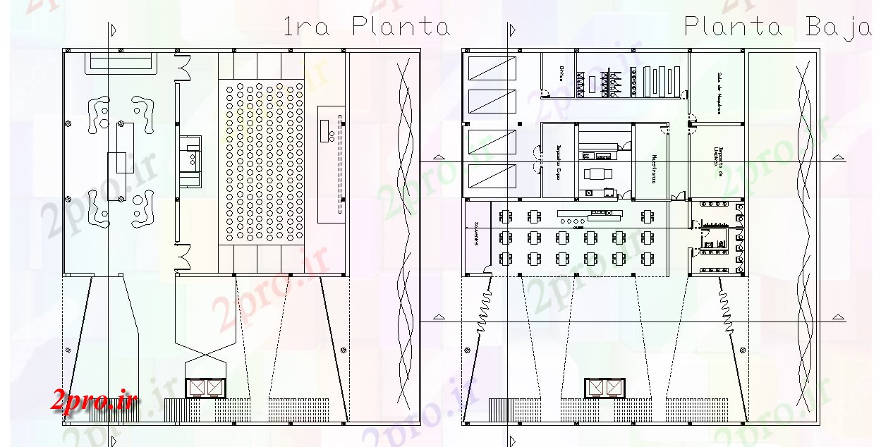 دانلود نقشه تئاتر چند منظوره - سینما - سالن کنفرانس - سالن همایشسینما متعدد طرحی طبقه مشتق 24 در 30 متر (کد166764)