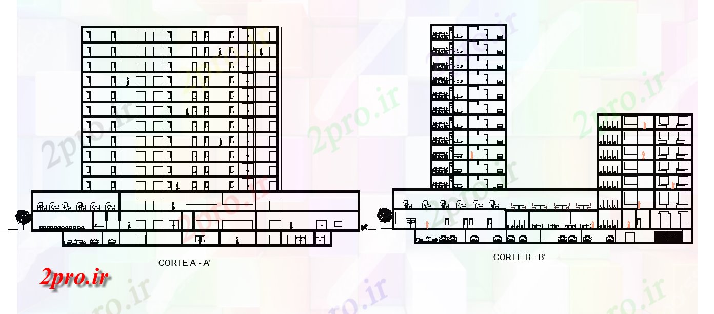 دانلود نقشه هتل - رستوران - اقامتگاه  بخش جزئیات از ساختمان هتل   (کد166785)