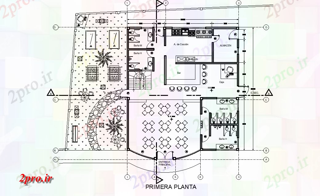 دانلود نقشه هتل - رستوران - اقامتگاه طبقه رستوران طرحی جزئیات مندرج اتوکد 16 در 20 متر (کد166831)