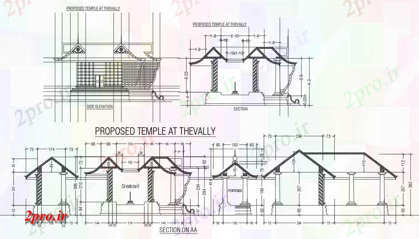 دانلود نقشه کلیسا - معبد - مکان مذهبی معبد بخشی نما طراحی  (کد166956)