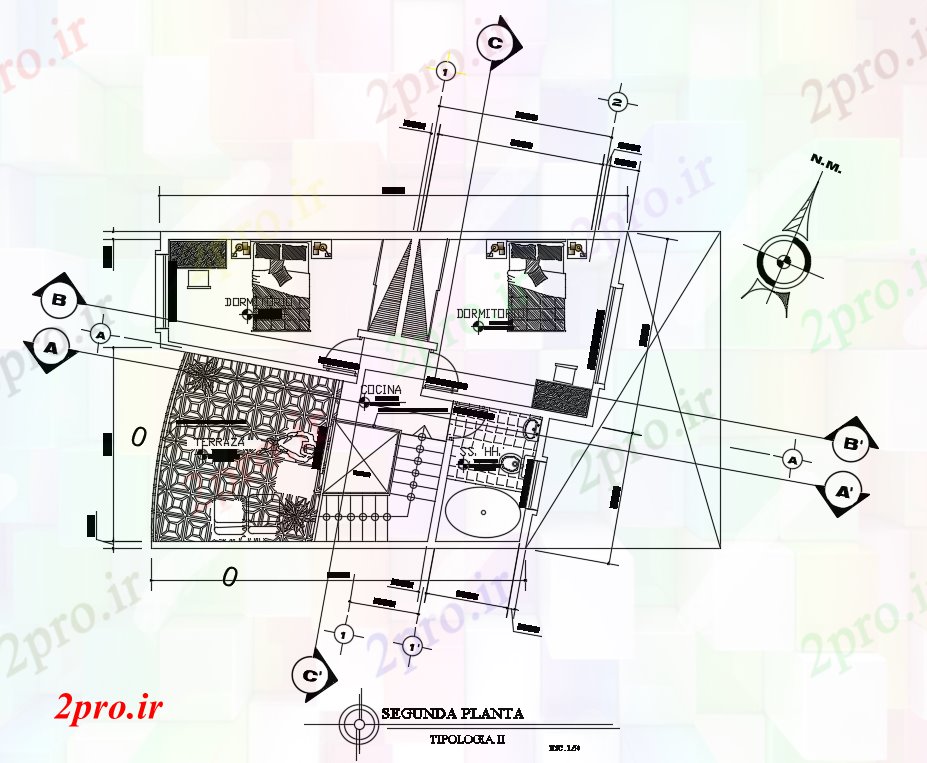 دانلود نقشه مسکونی ، ویلایی ، آپارتمان اتاق خواب با مبلمان طراحی طرحی طبقه دوم 6 در 10 متر (کد167004)