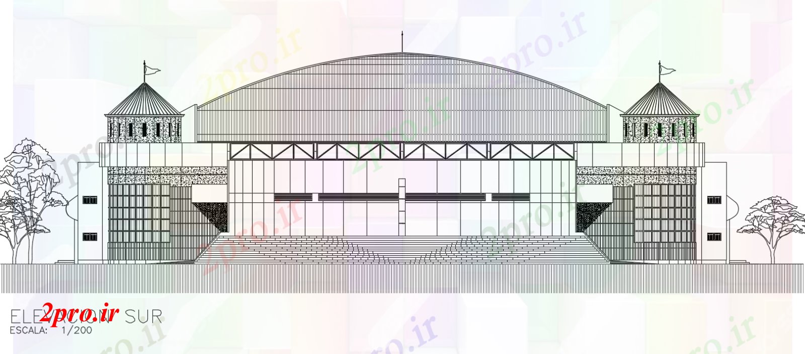 دانلود نقشه ورزشگاه ، سالن ورزش ، باشگاه بسکتبال ورزشگاه جنوبی نما  (کد167028)