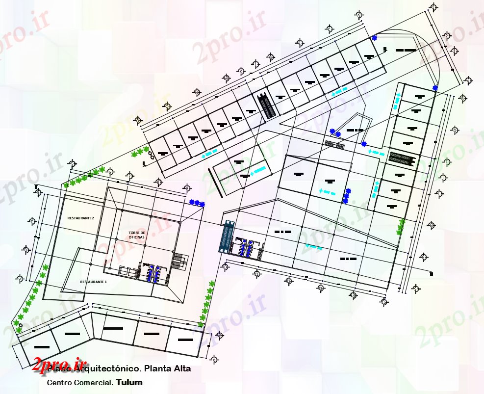 دانلود نقشه هایپر مارکت - مرکز خرید - فروشگاه طبقه فوقانی مرکز خرید 112 در 138 متر (کد167036)