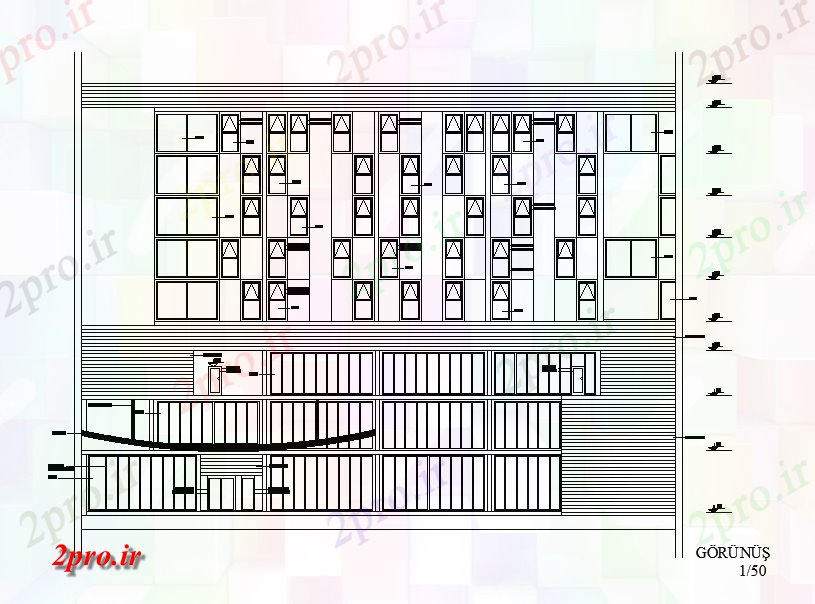 دانلود نقشه هتل - رستوران - اقامتگاه  هتل طراحی ساختمان نما جلو  (کد167116)