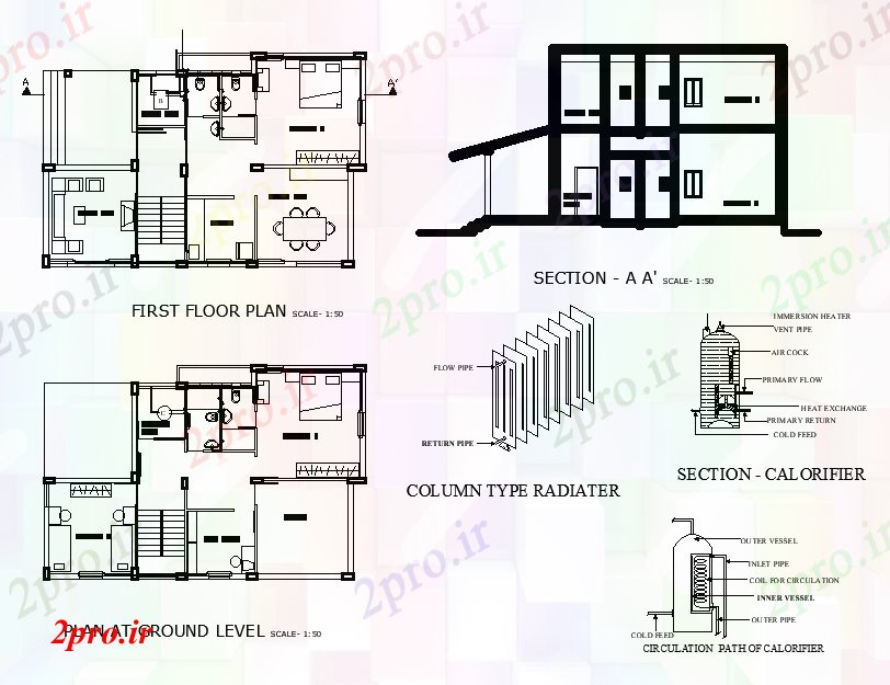 دانلود نقشه خانه های کوچک ، نگهبانی ، سازمانی - ویلایی طرحی طبقه جزئیات این 8 در 11 متر (کد167146)