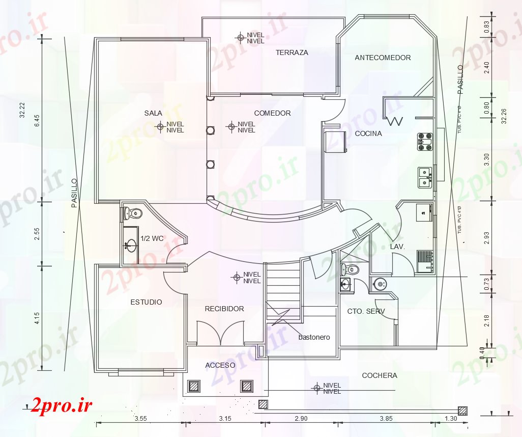 دانلود نقشه مسکونی ، ویلایی ، آپارتمان متر مربع خانه 14 در 15 متر (کد167154)