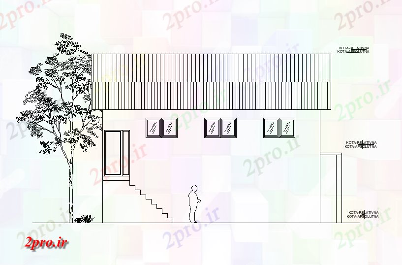 دانلود نقشه خانه های کوچک ، نگهبانی ، سازمانی - نما جانبی جزئیات ویلا طراحی    معرفی  اند (کد167162)