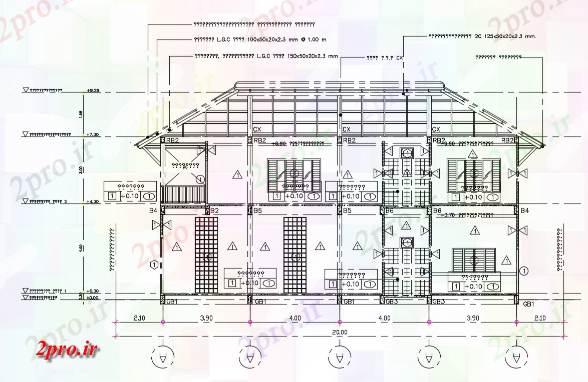 دانلود نقشه مسکونی  ، ویلایی ، آپارتمان  دهانه سقف ساختمان خانه جانبی بخش  اتوکد  (کد167186)