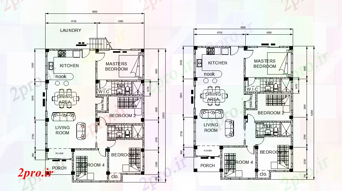 دانلود نقشه مسکونی ، ویلایی ، آپارتمان طرحی خانه 9x13 9 در 12 متر (کد167234)