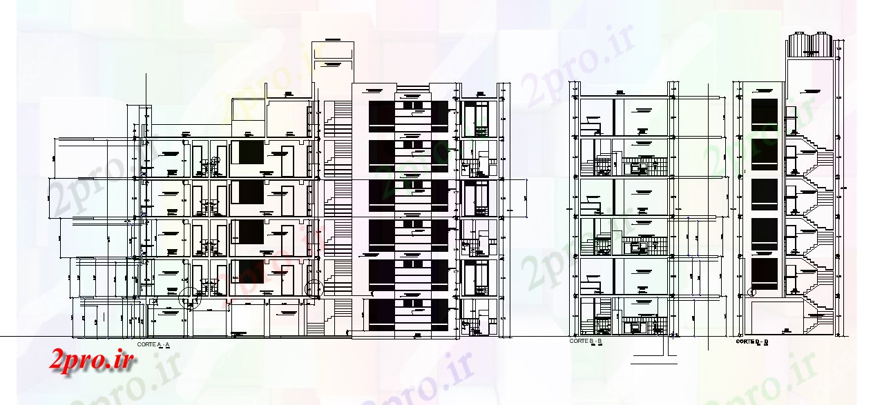 دانلود نقشه مسکونی  ، ویلایی ، آپارتمان  G + 6 آپارتمان   با دید بخش ساختمان     (کد167254)