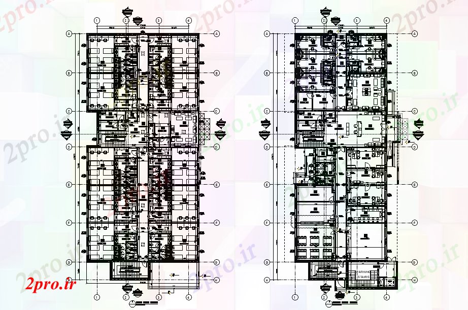 دانلود نقشه هتل - رستوران - اقامتگاه طرحی هتل 17x47m در ساختمان ، 21 در 43 متر (کد167332)