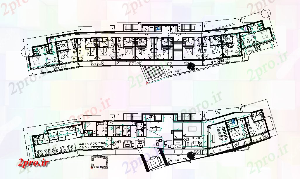 دانلود نقشه هتل - رستوران - اقامتگاه طرحی هتل 15 در 60 متر (کد167340)