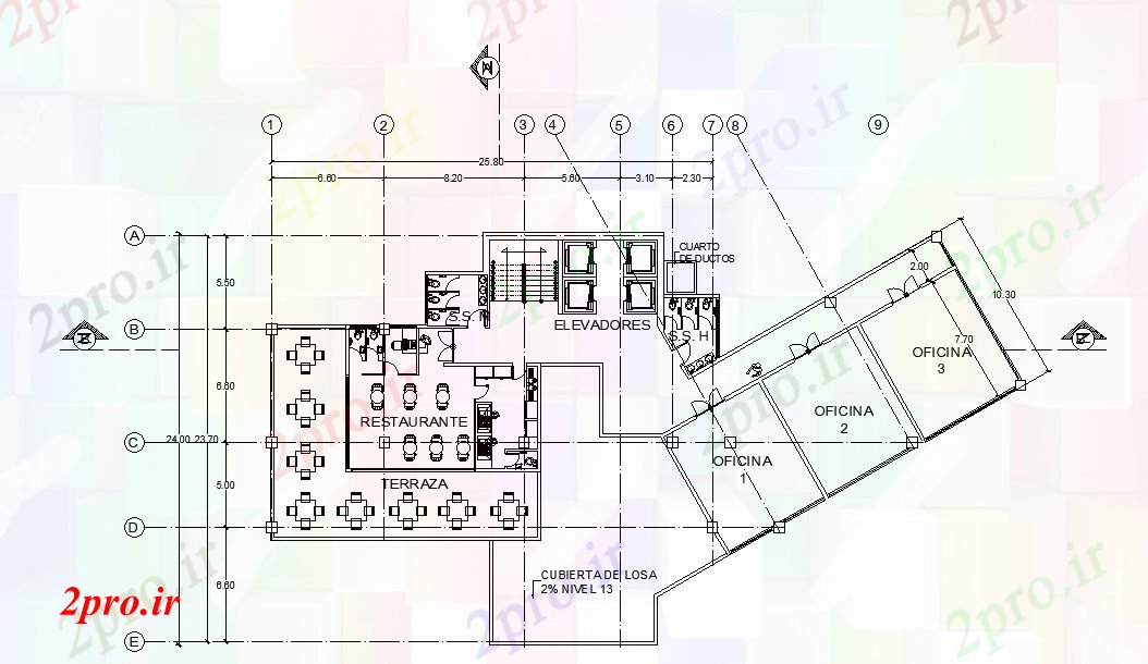 دانلود نقشه ساختمان اداری - تجاری - صنعتی x24m طرحی دفتر شرکت 24 در 26 متر (کد167343)