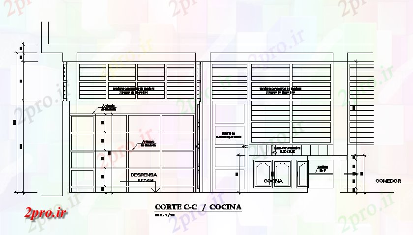 دانلود نقشه طراحی مبلمان آشپزخانه آشپزخانه جزئیات کابینه ذخیره سازی  (کد167350)