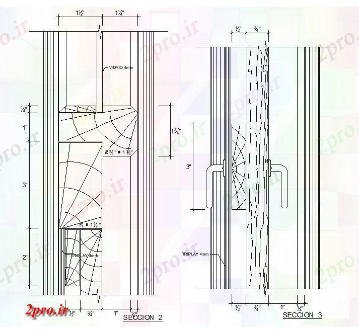 دانلود نقشه جزئیات طراحی در و پنجره  بخش جزئیات نازک کاری چوب چوب  (کد167370)