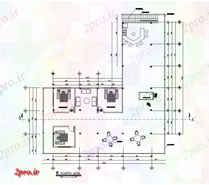 دانلود نقشه هتل - رستوران - اقامتگاه طراحی طرحی طبقه رفت و آمد مکرر 14 در 16 متر (کد167375)