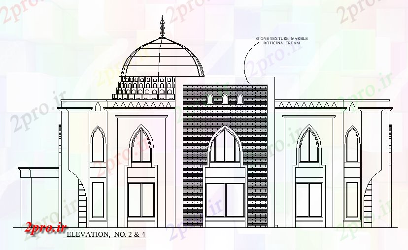 دانلود نقشه کلیسا - معبد - مکان مذهبی مسجد جانبی نما  (کد167382)