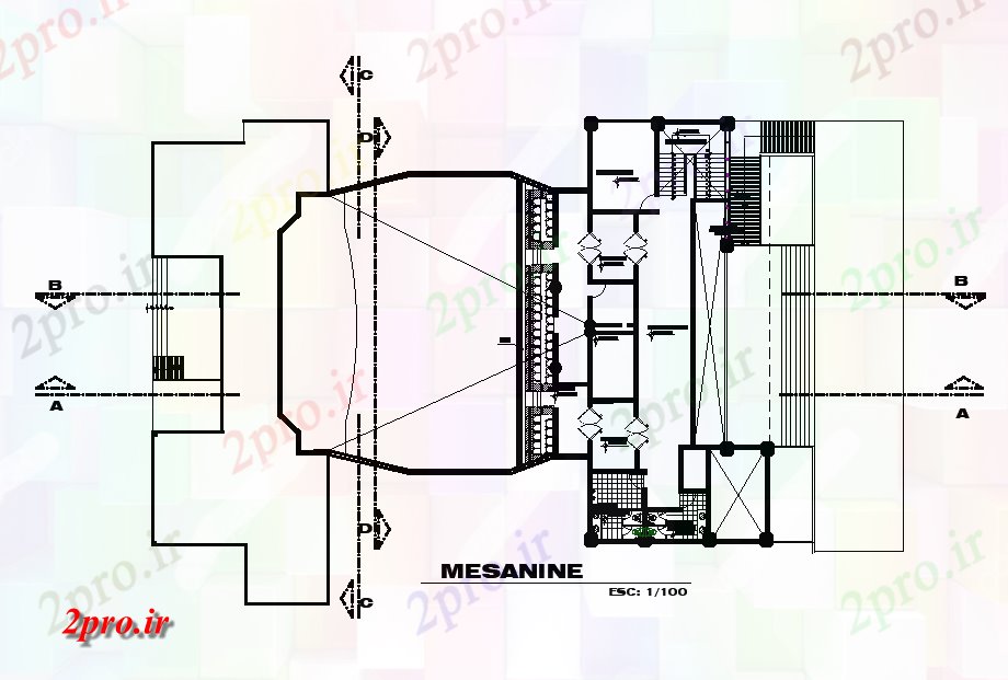 دانلود نقشه تئاتر چند منظوره - سینما - سالن کنفرانس - سالن همایشموزه سالن آمفی تئاتر طرحی طبقه 27 در 38 متر (کد167388)