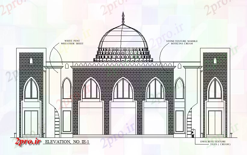 دانلود نقشه کلیسا - معبد - مکان مذهبی فضای داخلی مسجد نما  (کد167405)