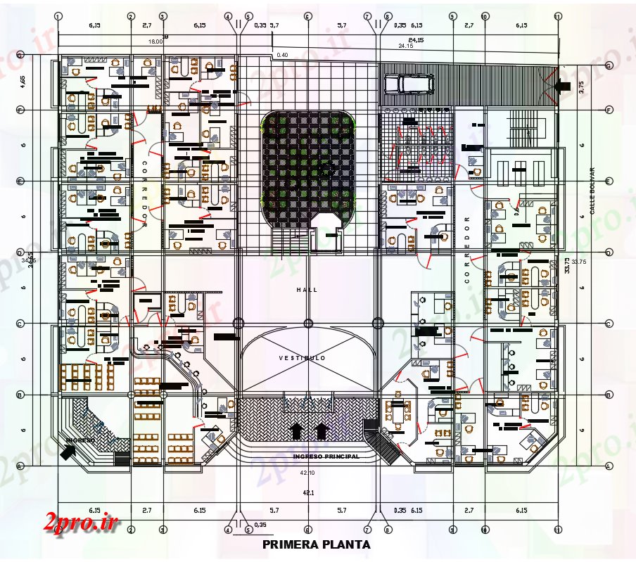 دانلود نقشه ساختمان دولتی ، سازمانی شهرداری شرکت طبقه همکف طرحی با مبلمان چیدمان نشیمن 35 در 42 متر (کد167429)