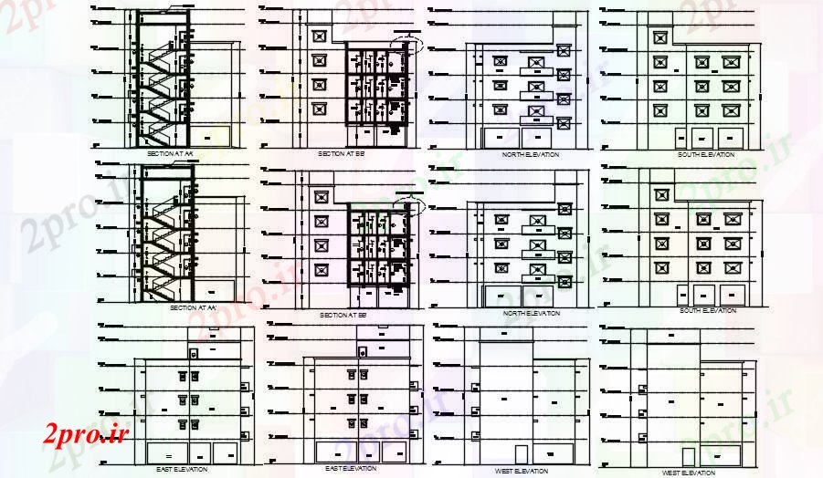 دانلود نقشه مسکونی  ، ویلایی ، آپارتمان  نما از G + 3 ساختمان خانه   اتوکد  رسم    (کد167443)