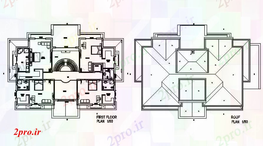 دانلود نقشه خانه های کوچک ، نگهبانی ، سازمانی - طرحی طبقه اول از ویلا های لوکس اتوکد ارائه 16 در 22 متر (کد167484)