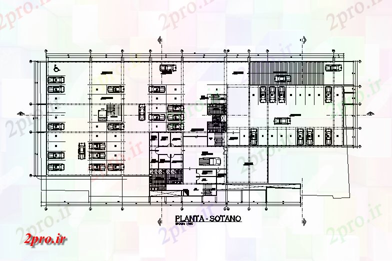 دانلود نقشه ساختمان اداری - تجاری - صنعتی اداره مالیات ساختمان زیرزمین پارکینگ 31 در 80 متر (کد167501)