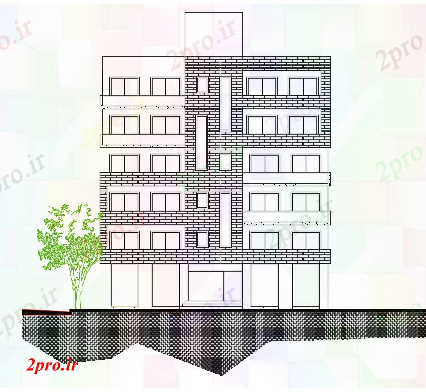 دانلود نقشه مسکونی  ، ویلایی ، آپارتمان  سطحی آپارتمان   ساختمان جبهه نمای  (کد167514)