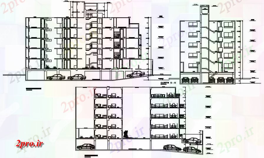 دانلود نقشه مسکونی  ، ویلایی ، آپارتمان   بخش از 13x30m چند طرحی ساختمان مسکونی    (کد167528)