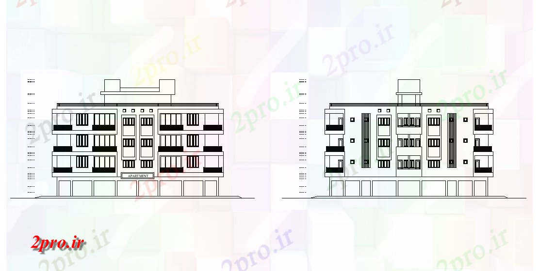 دانلود نقشه مسکونی  ، ویلایی ، آپارتمان  نما جلو ساختمان آپارتمان       (کد167613)