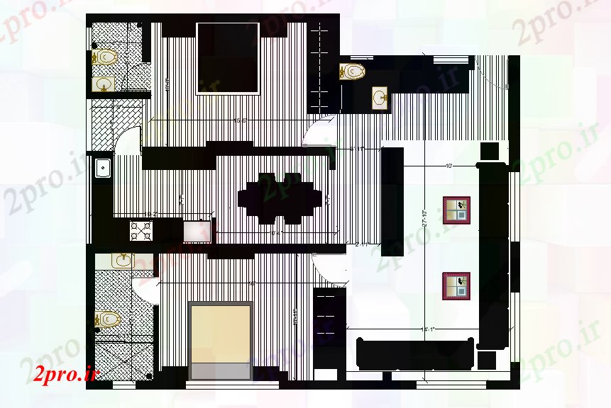 دانلود نقشه مسکونی ، ویلایی ، آپارتمان طرحی خانه 2BHK 10 در 11 متر (کد167629)