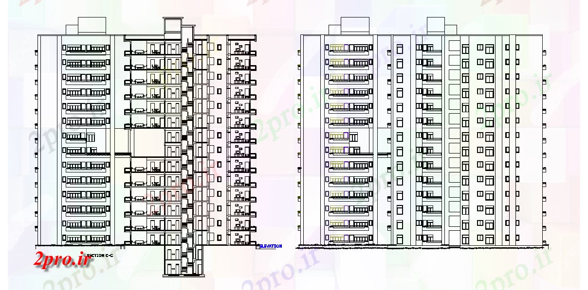 دانلود نقشه مسکونی  ، ویلایی ، آپارتمان   بخش از G + 13 آپارتمان     مدل  ارائه    (کد167639)