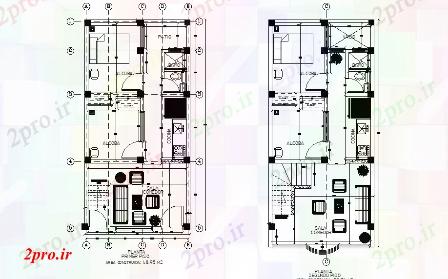 دانلود نقشه مسکونی ، ویلایی ، آپارتمان طرحی خانه 5x10m 5 در 10 متر (کد167640)