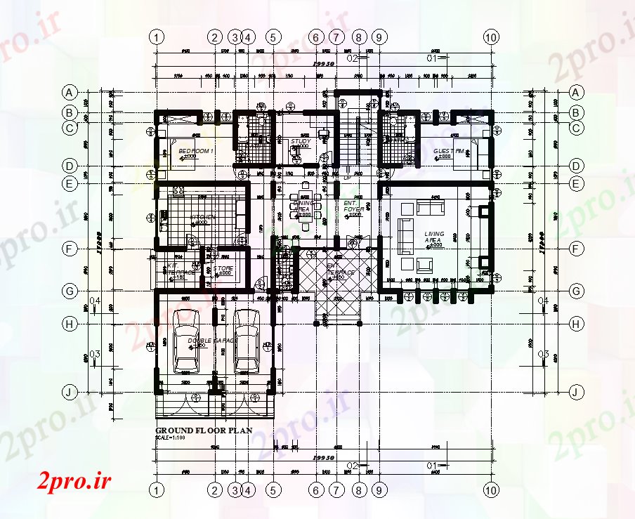 دانلود نقشه مسکونی ، ویلایی ، آپارتمان طرحی خانه 20x18m اتوکد دو بعدی ارائه رسم 18 در 20 متر (کد167643)