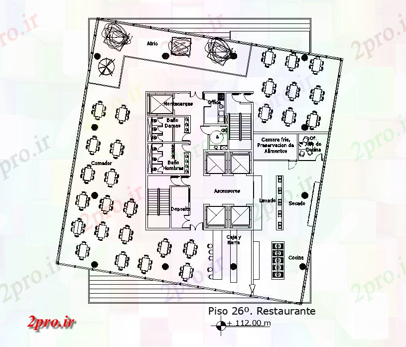 دانلود نقشه هتل - رستوران - اقامتگاه طرحی رستوران 27 در 28 متر (کد167677)