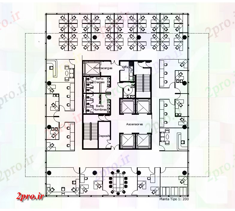 دانلود نقشه هتل - رستوران - اقامتگاه طبقه هتل طرحی جزئیات طراحی 12 در 15 متر (کد167684)