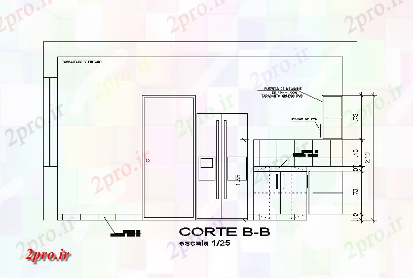 دانلود نقشه آشپزخانه این طراحی اعلام جزئیات نما جلوی آشپزخانه    (کد167691)