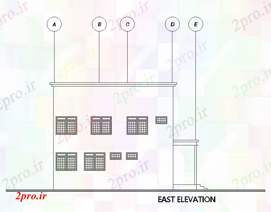 دانلود نقشه ساختمان اداری - تجاری - صنعتی نما سمت شرق از طرحی دفتر 26x12m 10 در 15 متر (کد167746)