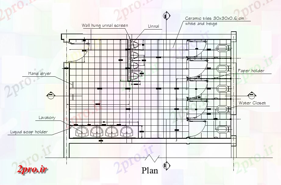 دانلود نقشه سرویس بهداشتی - دستشویی طبقه توالت عمومی طرحی جزئیات  (کد167845)