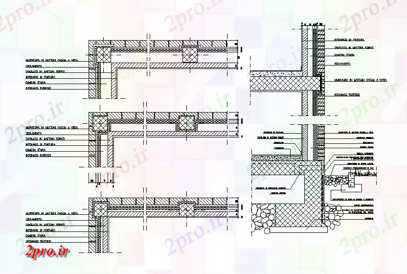دانلود نقشه جزئیات ساخت و ساز دیوار بخش با عایق   (کد167875)