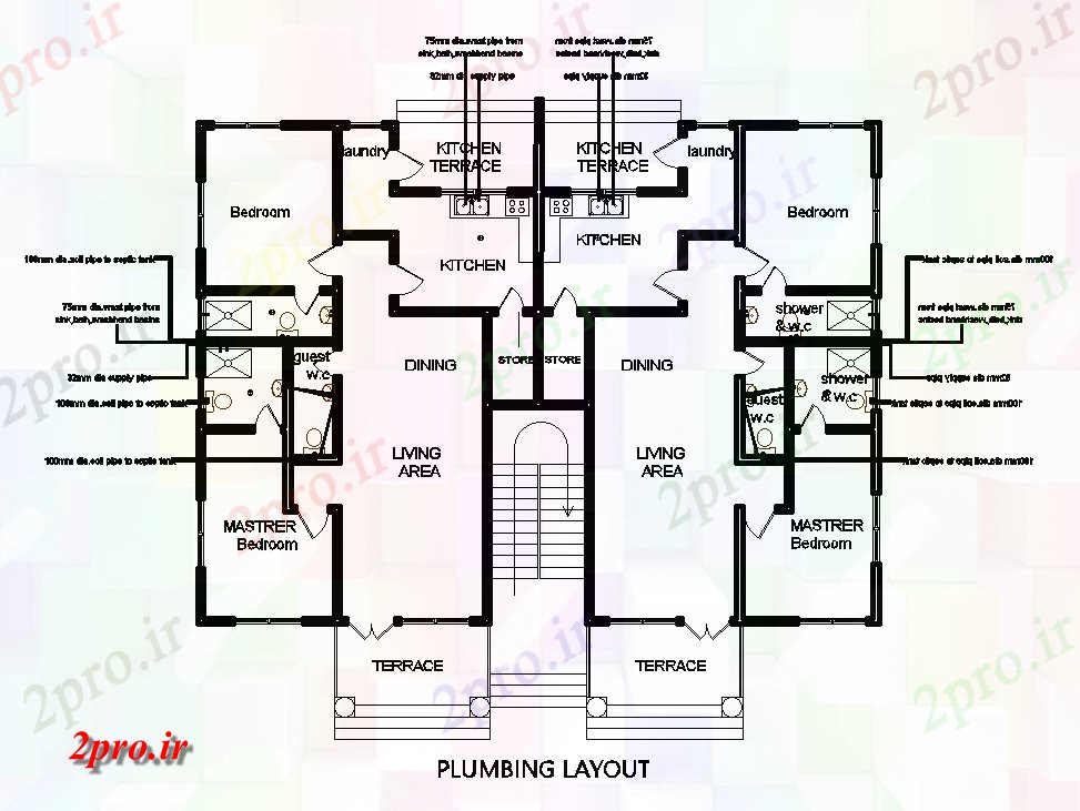 دانلود نقشه جزئیات لوله کشی لوله کشی طرحی از طرحی خانه 18x15m ساز ساختمان های مسکونی  (کد167878)