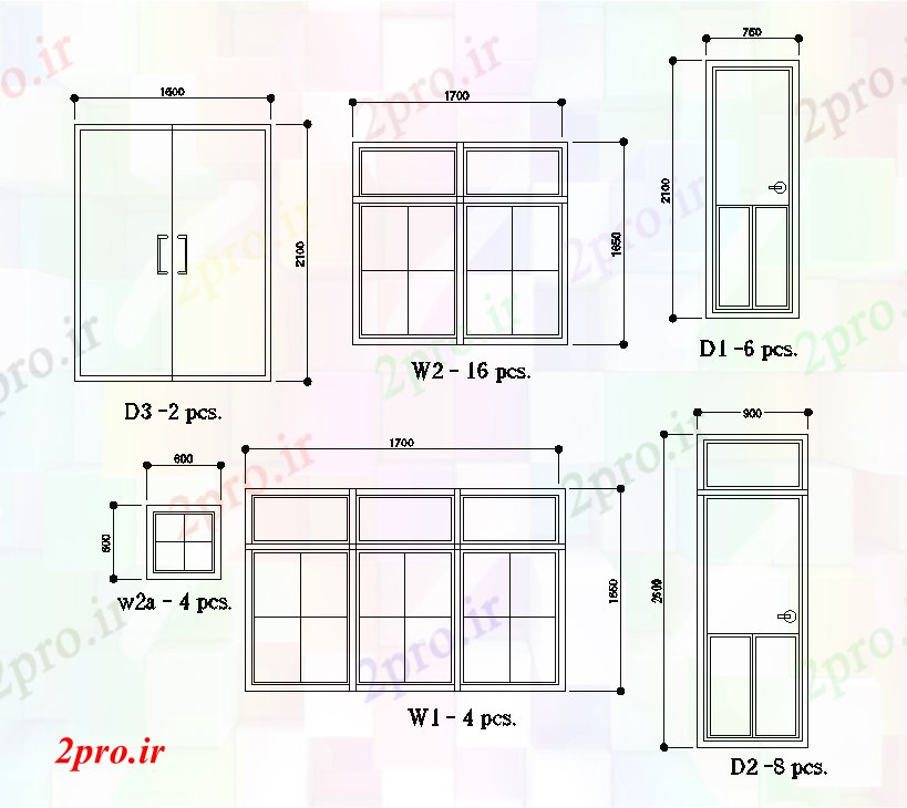 دانلود نقشه جزئیات طراحی در و پنجره  درب و پنجره جزئیات 15x14m طرحی ساختمان مسکونی  (کد167905)